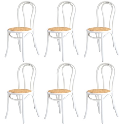 6x Dining Chair Solid Wooden Chairs Ratan Seat White