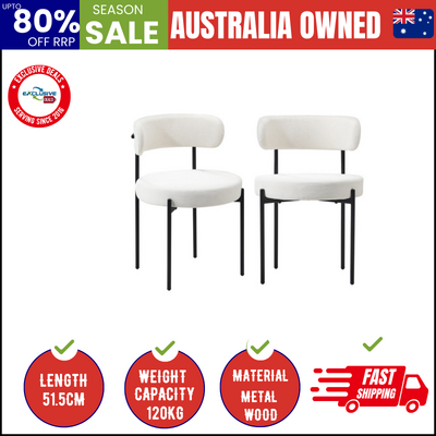 2x Dining Chair Round Boucle Kitchen Lounge Seats Backrest White