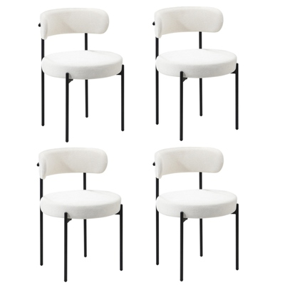 4x Dining Chair Round Boucle Kitchen Lounge Seats Backrest White