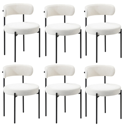 6x Dining Chair Round Boucle Kitchen Lounge Seats Backrest White