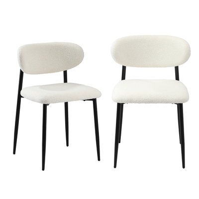 2x Dining Chairs Boucle Black and White