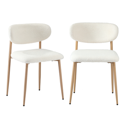 2x Dining Chairs Boucle Wood and White