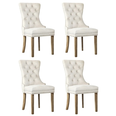 4x Velvet Dining Chairs French Provincial Tufted Beige