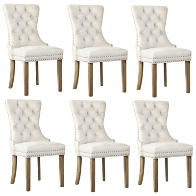 6x Velvet Dining Chairs Upholstered French Provincial Tufted Beige