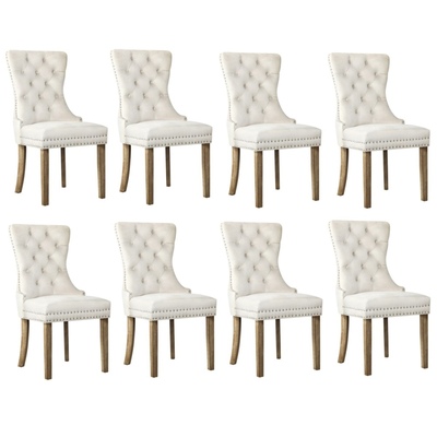 8x Velvet Dining Chairs Upholstered French Provincial Tufted Beige