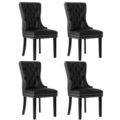 4x Dining Chairs Upholstered French Provincial Tufted PU Leather Black