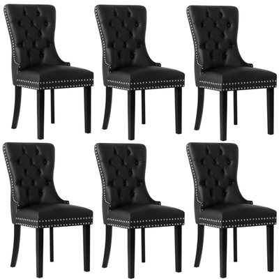 6x Dining Chairs Upholstered French Provincial Tufted PU Leather Black