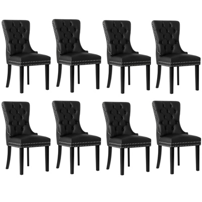 8x Dining Chairs Upholstered French Provincial Tufted PU Leather Black