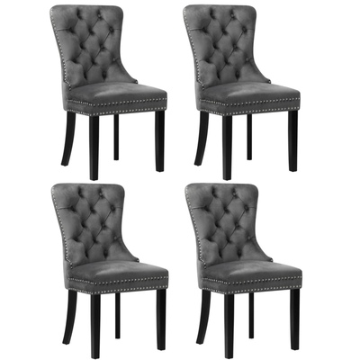 4x Velvet Dining Chairs Upholstered French Provincial Tufted Grey