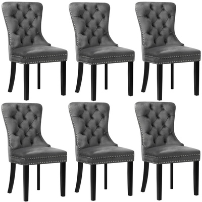 6x Velvet Dining Chairs Upholstered French Provincial Tufted Grey