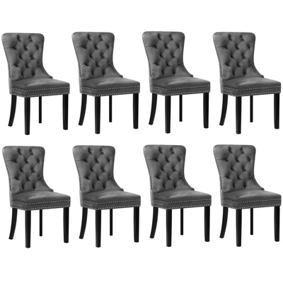 8x Velvet Dining Chairs Upholstered French Provincial Tufted Grey