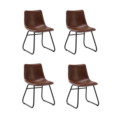 4x Dining Chairs Kitchen Table Chair Lounge Retro Padded Seat PU Brown