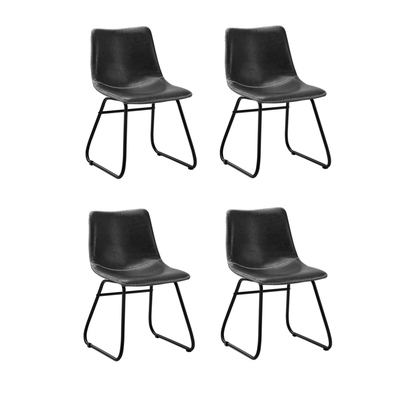 4x Dining Chairs Kitchen Table Chair Lounge Retro Padded Seat PU Grey