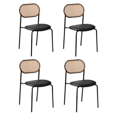 4PCS Dining Chair Accent Chairs Rattan Furniture PU Leather Black