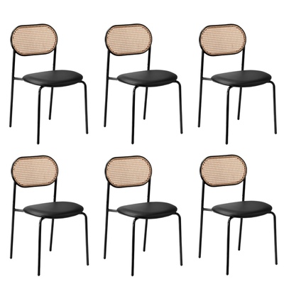 6PCS Dining Chair Accent Chairs Rattan Furniture PU Leather Black