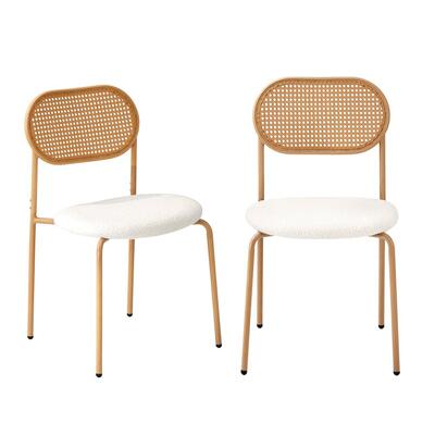 2PCS Rattan Dining Chair Sherpa White