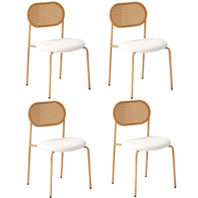 4PCS Dining Chair Accent Chairs Rattan Furniture Sherpa White