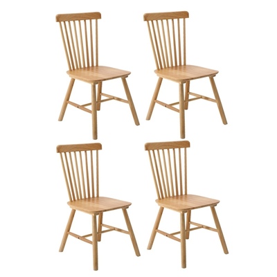 4x Dining Chairs Minimalist Vertical Back Chair Wooden Home Rubber Wood