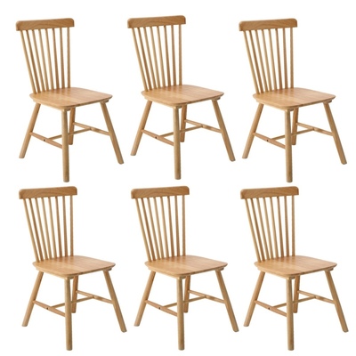 6x Dining Chairs Minimalist Vertical Back Chair Wooden Home Rubber Wood