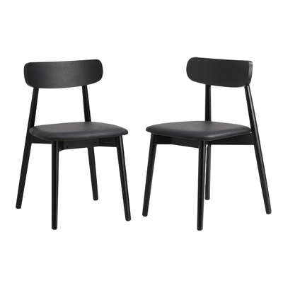 2x Dining Chairs Kitchen Chair PU Leather Solid Wood Cafe Lounge Black