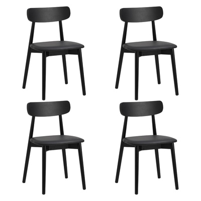 4x Dining Chairs Kitchen Chair PU Leather Solid Wood Cafe Lounge Black