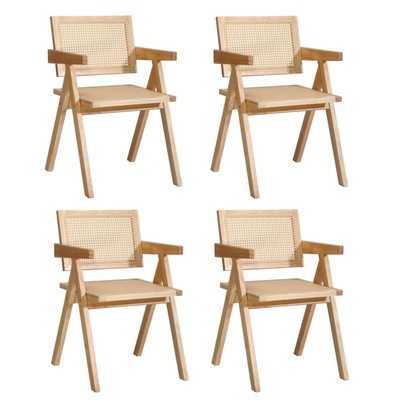 4x Dining Chairs Rattan Chair Wooden Accent Chair Natural