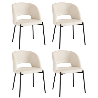 4x Armchair Dining Chair Accent Chairs Tub Armchairs Sherpa White&Black