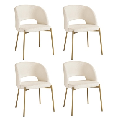 4x Armchair Dining Chair Accent Chairs Tub Armchairs Sherpa White&Gold