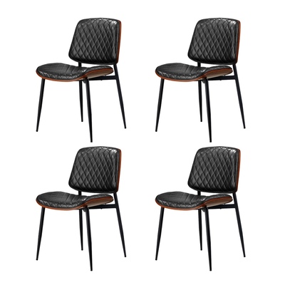 4x Dining Chairs Leather Wooden Metal Legs Black