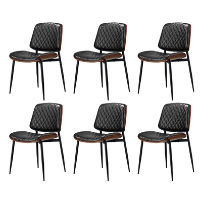 6x Dining Chairs Leather Wooden Metal Legs Black