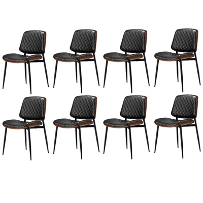 8x Dining Chairs Retro Leather Solid Beech Wood Metal Legs Black