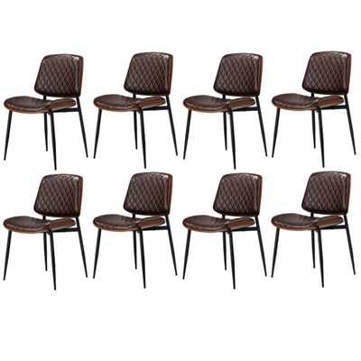 8x Dining Chairs Retro Leather Solid Beech Wood Metal Legs Walnut