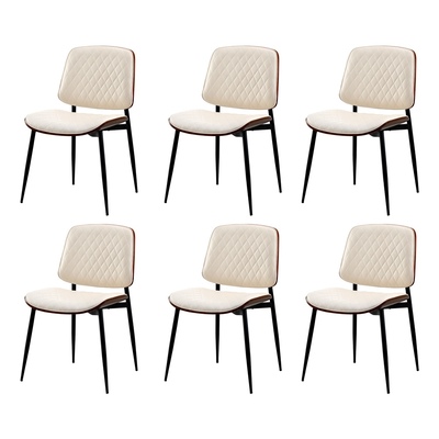 6x Dining Chairs Retro Leather Solid Beech Wood Metal Legs White