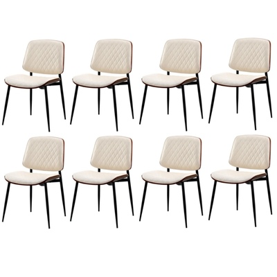 8x Dining Chairs Retro Leather Solid Beech Wood Metal Legs White