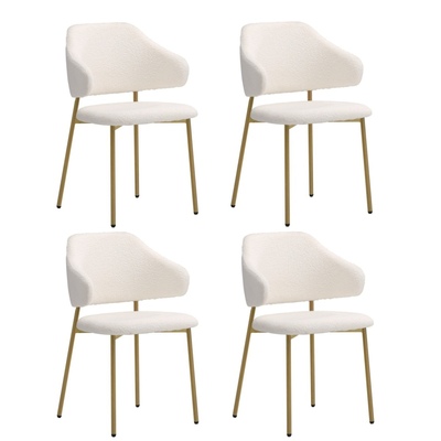 4x Dining Chair Accent Chairs Armchair Tub Armchairs Sherpa Gold&White