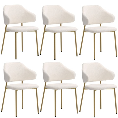 6x Dining Chair Accent Chairs Armchair Tub Armchairs Sherpa Gold&White