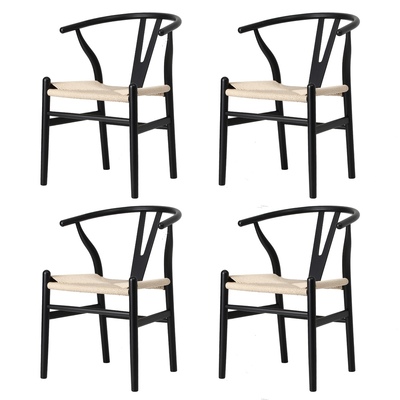 4xDining Chair Wooden Hans Wegner Wishbone Black