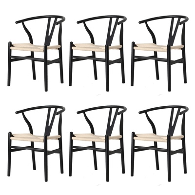 6xDining Chair Wooden Hans Wegner Wishbone Black