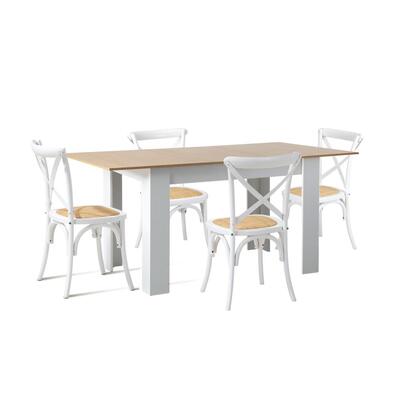 160cm Extendable Dining Table with 4PCS Dining Chairs Crossback White