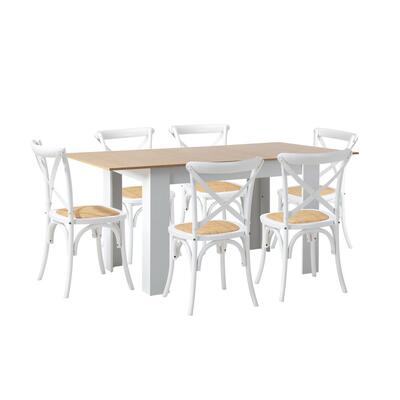 160cm Extendable Dining Table with 6PCS Dining Chairs Crossback White