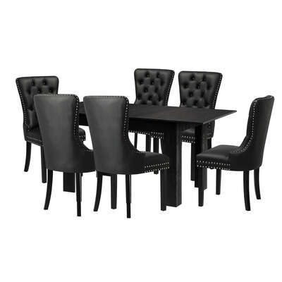 Dining Set 160cm Extendable Table with 6PCS Chairs PU Leather