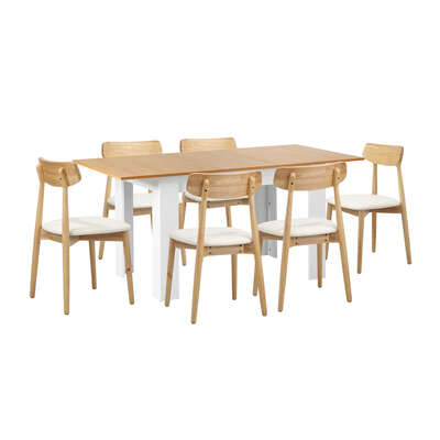 Extendable Dining Table with 6x Dining Chairs PU Leather White