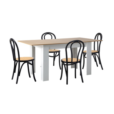 160cm Extendable Dining Table with 4PCS Crossback Dining Chairs Black