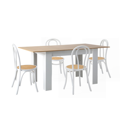 160cm Extendable Dining Table with 4PCS Crossback Dining Chairs White