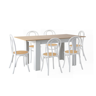 160cm Extendable Dining Table with 6PCS Crossback Dining Chairs White