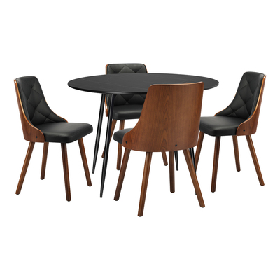 110cm Round Dining Table with 4PCS Dining Chairs Leather Black