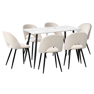 120cm Rectangle Dining Table with 6PCS Chairs Sherpa White