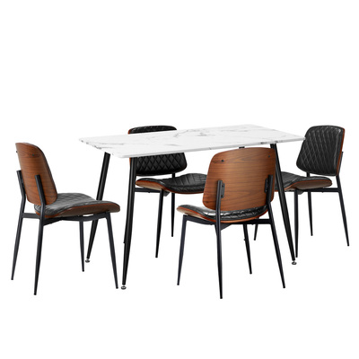 120cm Rectangle Dining Table with 4PCS Chairs PU Black