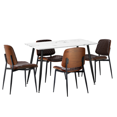 120cm Rectangle Dining Table with 4PCS Chairs PU Walnut