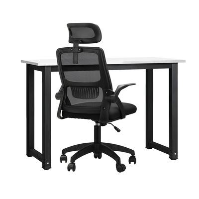 Home Office Desk and Chair Set Computer Desk Mesh Office Chair BK&WH